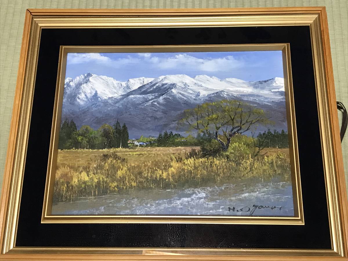印象派風タッチ 油絵 油彩画 風景画 真筆保証 山の中の小路 ゴールドフレーム 真作保証【 小川久雄 立山連峰 油絵 】 小川 久雄 自然 風景 景色 画