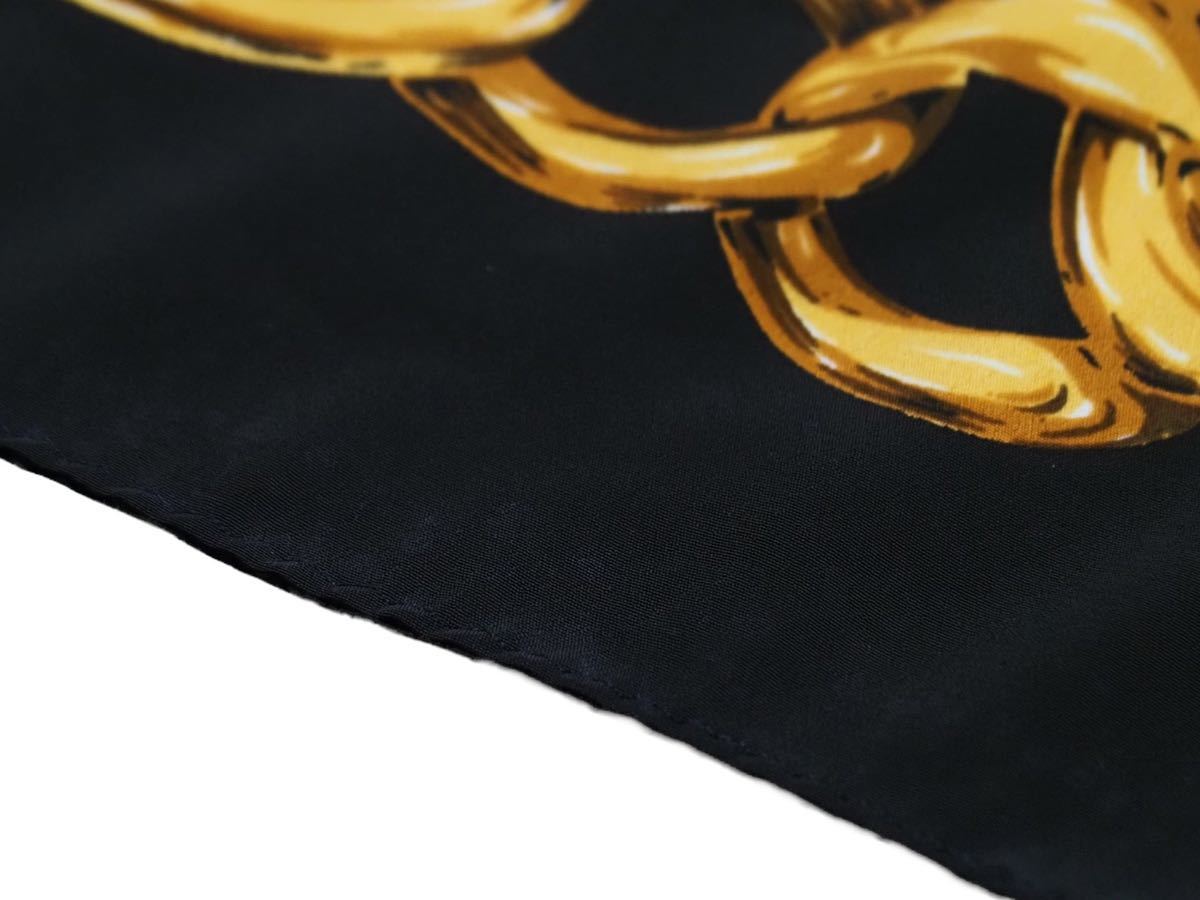 CHANEL シャネル シルク スカーフ チェーン ゴールド ブラック 
