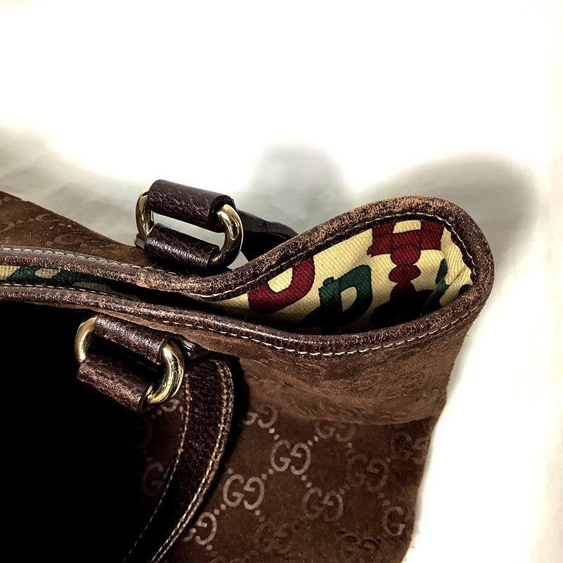 グッチ（GUCCI） GGスエードバケツ柄トート ショルダーバッグ 縦型