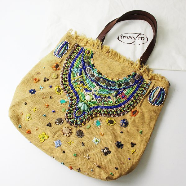 驚きの破格値，低価 大容量 IMAYIN イマイエン ビジュー ビーズ刺繍 キャンバストートバッグ /ベージュ TOTEBAG かばん カバン 2400012882171(トートバッグ)｜売買されたオークション情報、yahooの商品情報をアーカイブ その他