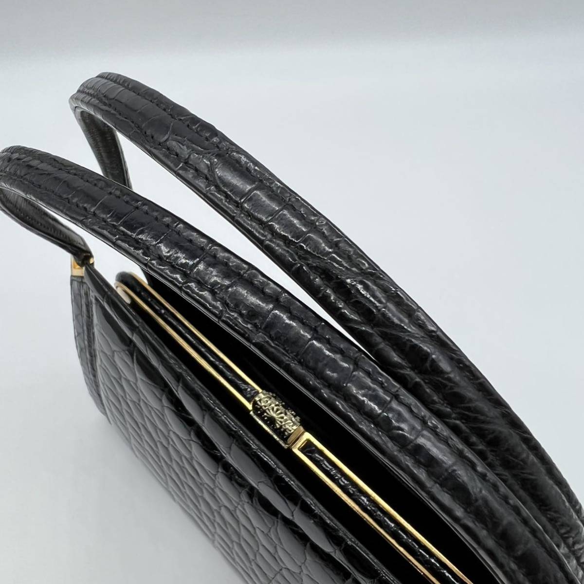 1円□至高の逸品□ JRA シャイニング クロコダイル ワニ革 鰐革 がま口 