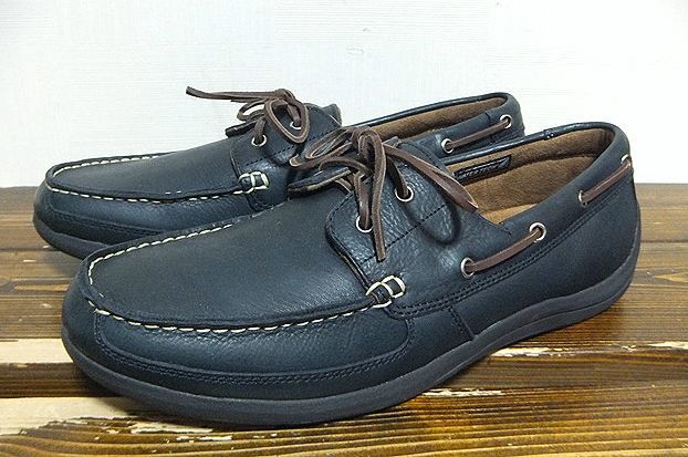未使用:HAWKINS TRAVELLER(ホーキンス).レザー ウォーキング デッキ シューズ 紺26.5(HL80031/上質.牛革/防水/スニーカー風インソールregal