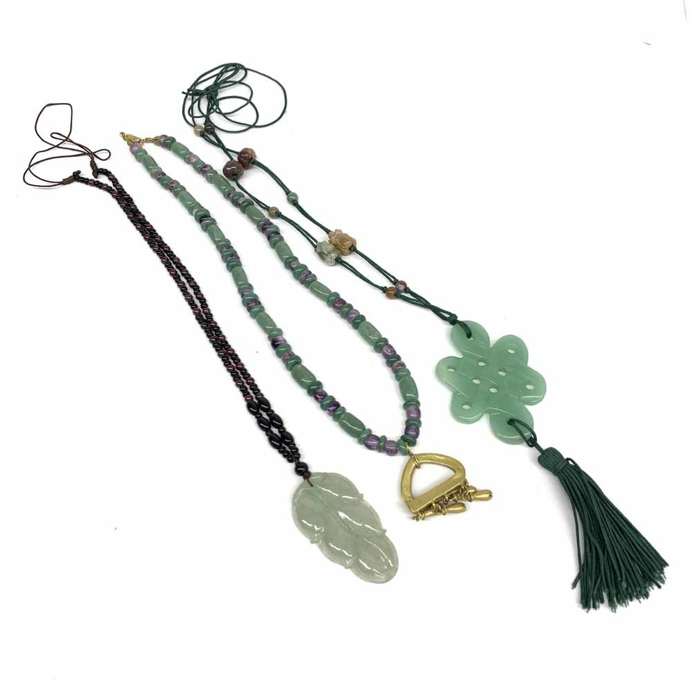 珊瑚 琥珀 翡翠 ネックレス サンゴ帯留め・タイピン まとめてセット