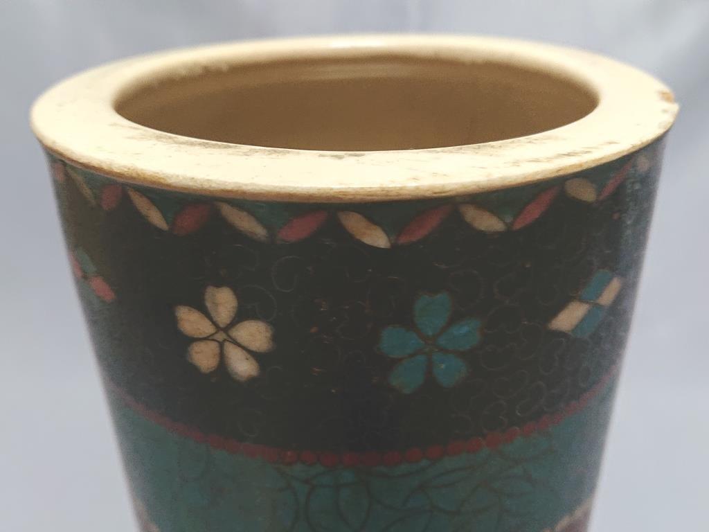 コレクター収集品 明治初期 陶胎七宝 京薩摩 錦光山造 花鳥虫図花入