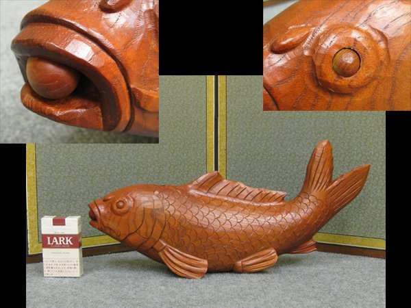 心庵】木彫 自在鉤 鯉 横木 囲炉裏 目・口玉可動 SB063 囲炉裏 自在鉤