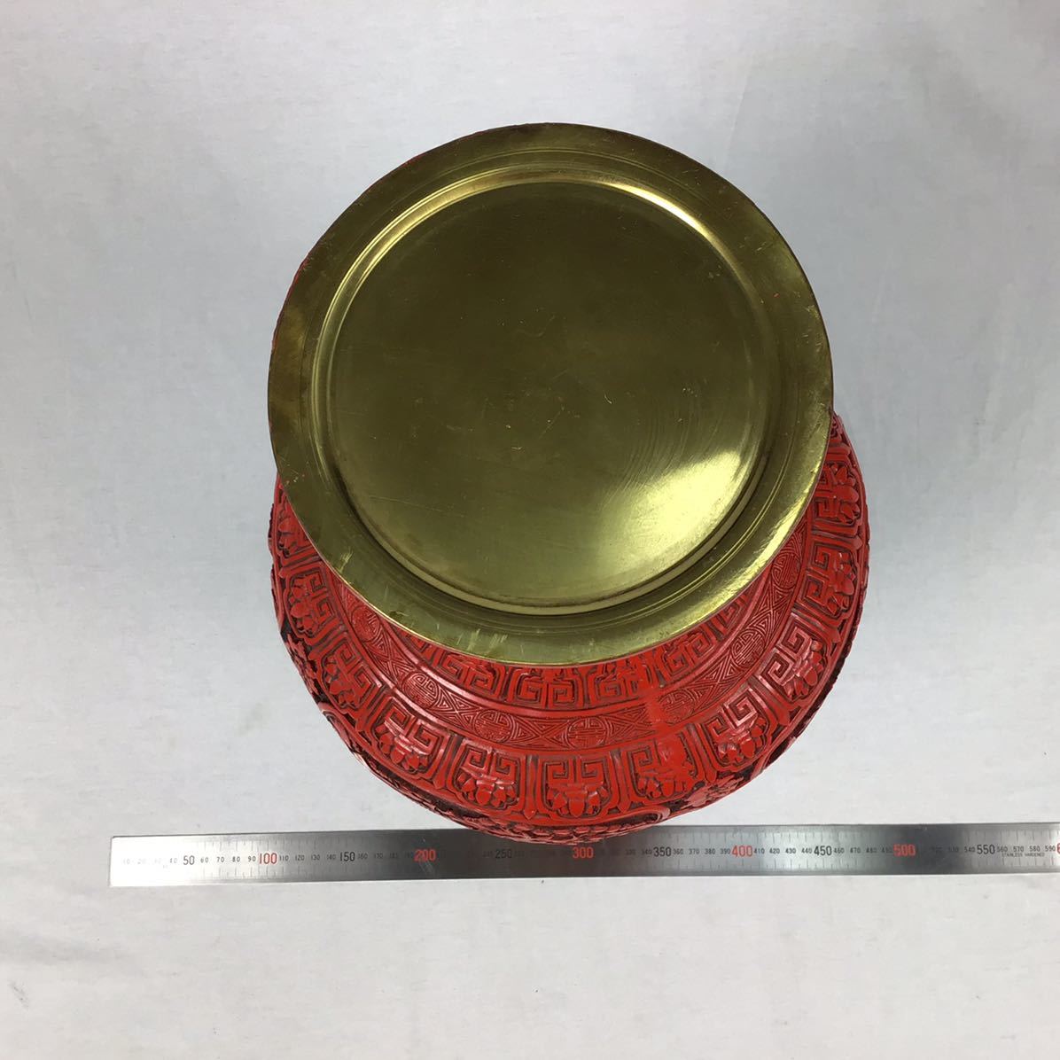 ヴィンテージ 中国骨董 堆朱壺 高さ約50.5cm 台座付き 中国美術/骨董品 