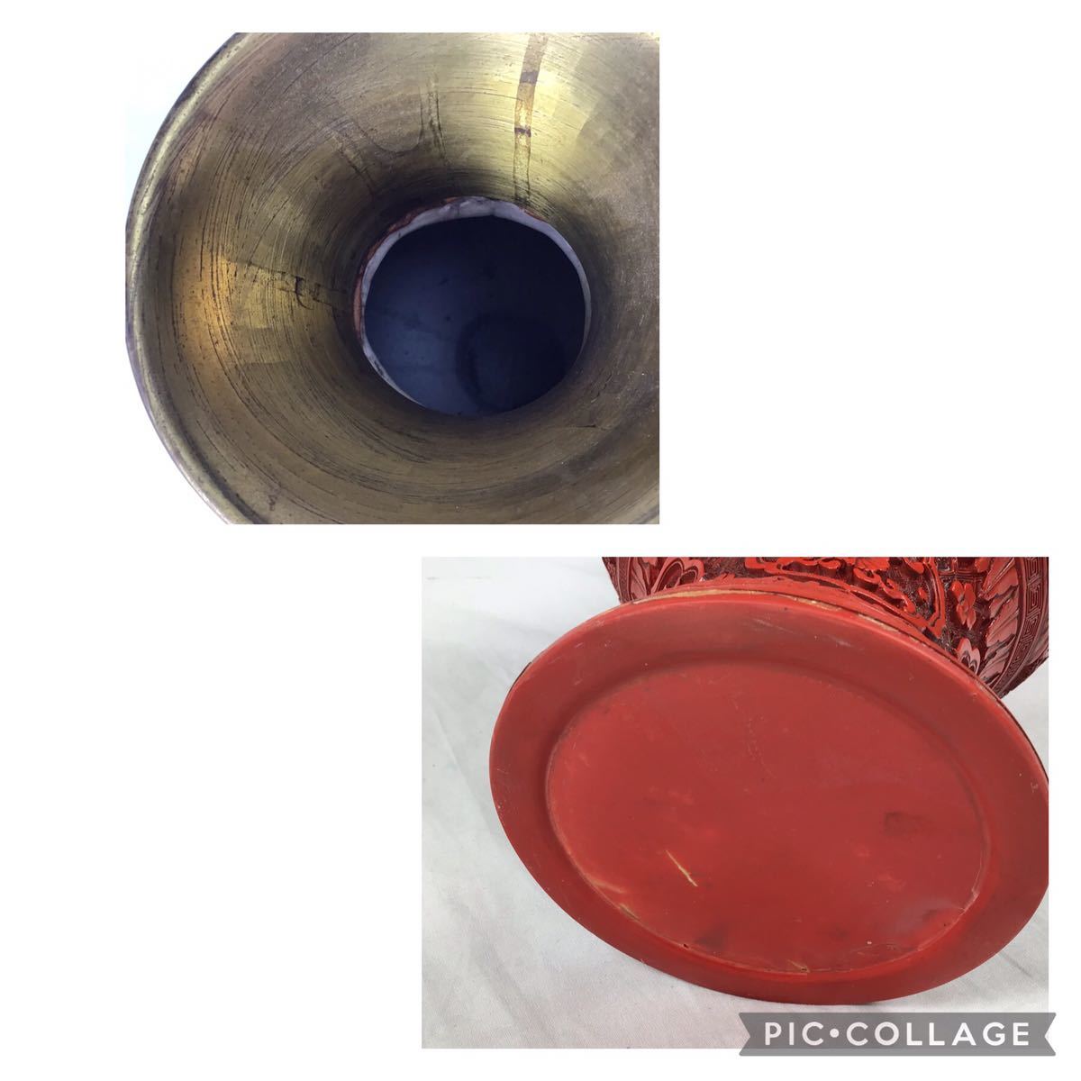 ヴィンテージ 中国骨董 堆朱壺 高さ約50.5cm 台座付き 中国美術/骨董品 