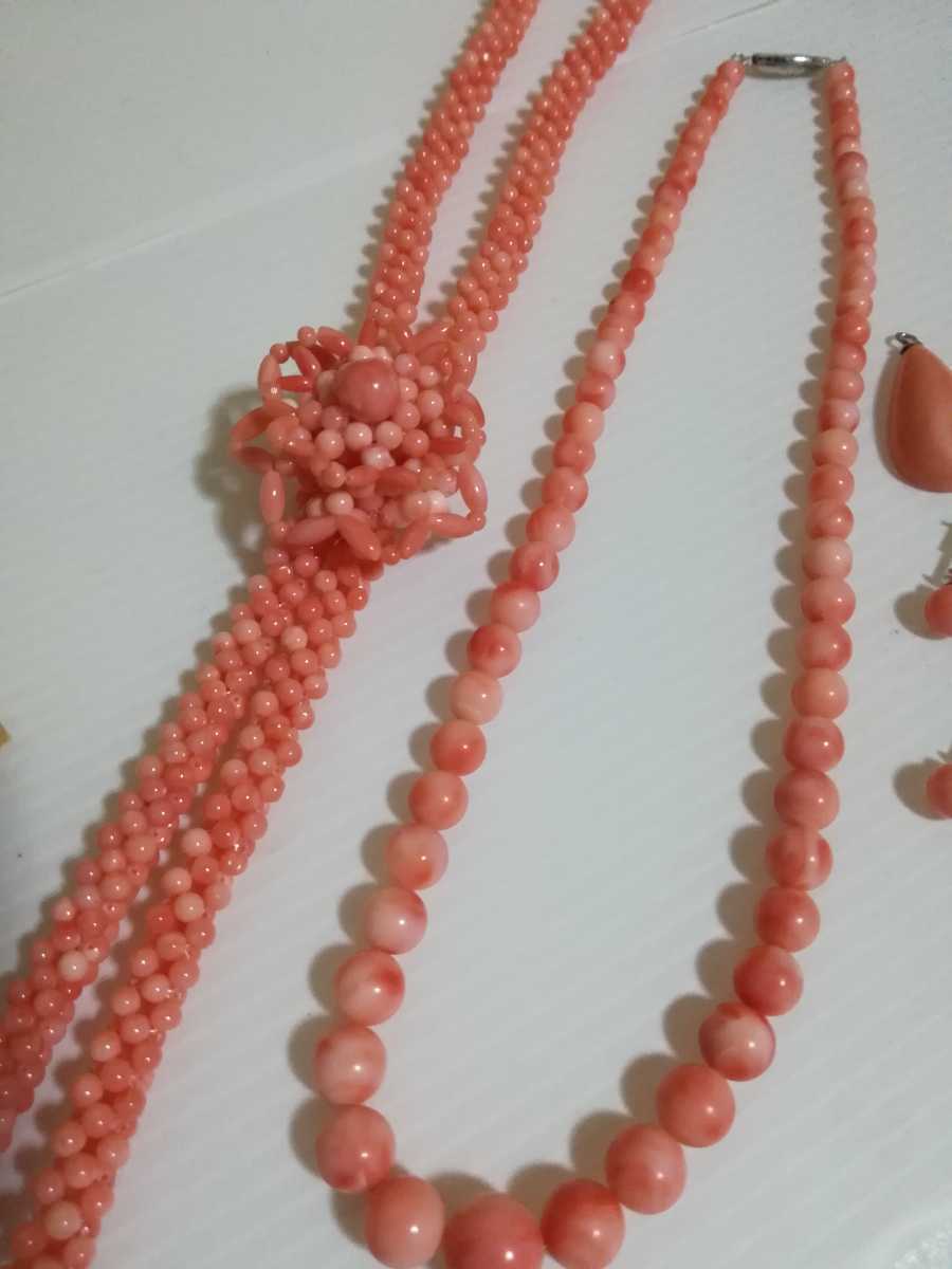 桃色珊瑚 珊瑚 サンゴループネックレス ブローチ イヤリング アクセサリーまとめ 整理品 コレクション ペンダントトップ コーラル