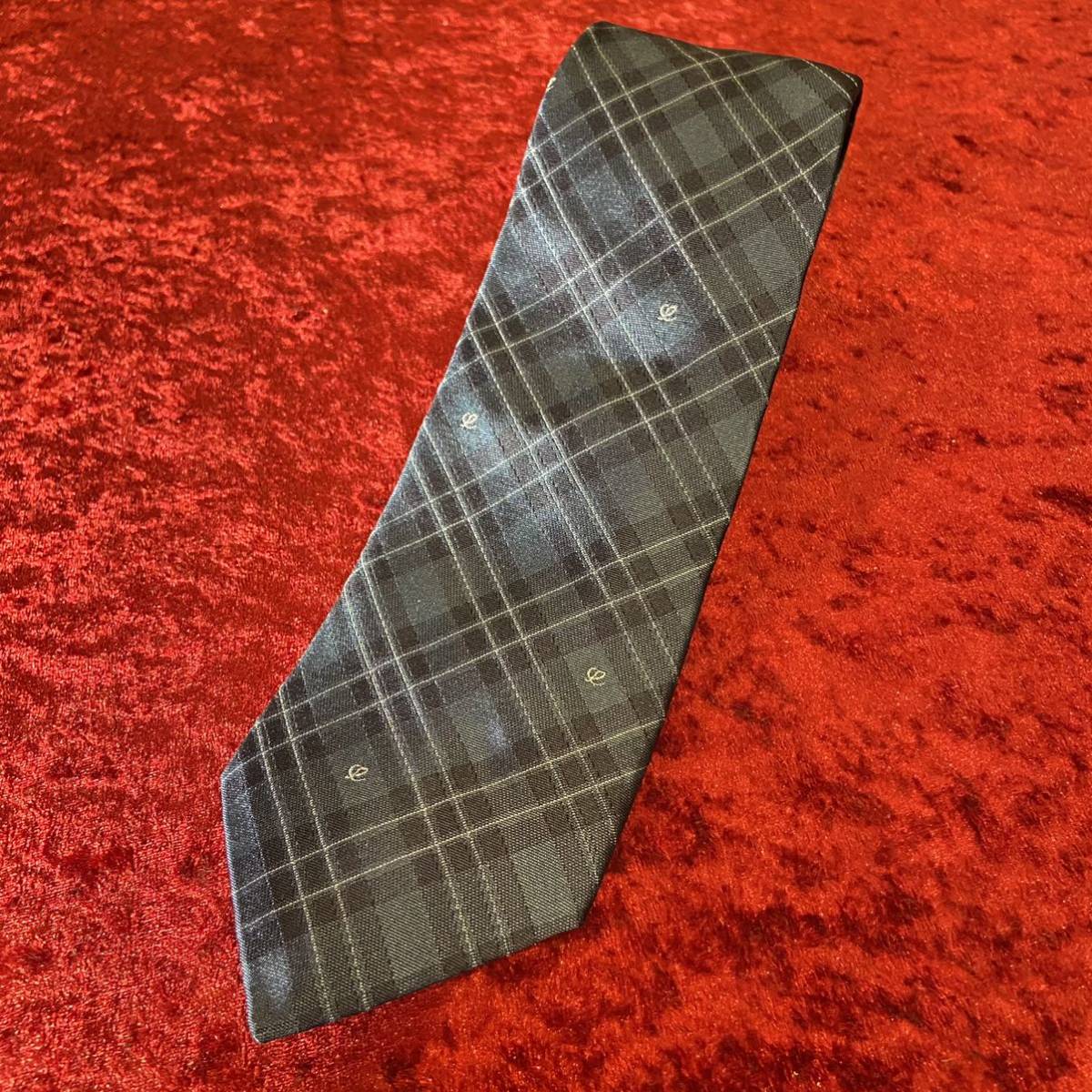 美品 LOEWE ロエベ チェック柄 アナグラム シルクネクタイ
