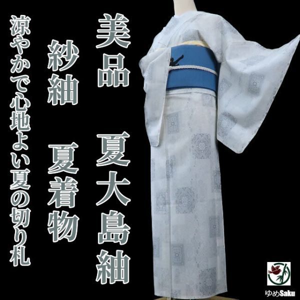 本場大島紬 正絹 7マルキ一元式 ≪御仕立て上がり・中古美品 「麻の葉 亀甲
