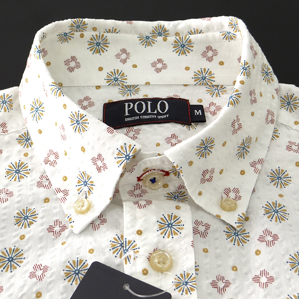 新品 POLO BCS ポロ フラワー柄 シアサッカー 半袖 BDシャツ LL 白 【I58378】 春夏 メンズ ホース刺繍 アロハシャツ ボタンダウン POLO BCS 半袖シャツ オックス BD 春夏（ネイビー）
