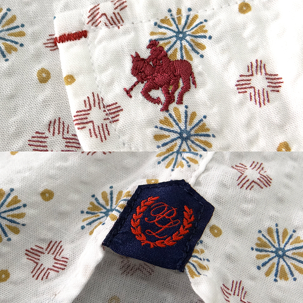 新品 POLO BCS ポロ フラワー柄 シアサッカー 半袖 BDシャツ LL 白 【I58378】 春夏 メンズ ホース刺繍 アロハシャツ ボタンダウン POLO BCS 半袖シャツ オックス BD 春夏（ネイビー）