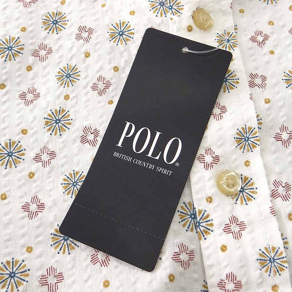 新品 POLO BCS ポロ フラワー柄 シアサッカー 半袖 BDシャツ LL 白 【I58378】 春夏 メンズ ホース刺繍 アロハシャツ ボタンダウン POLO BCS 半袖シャツ オックス BD 春夏（ネイビー）