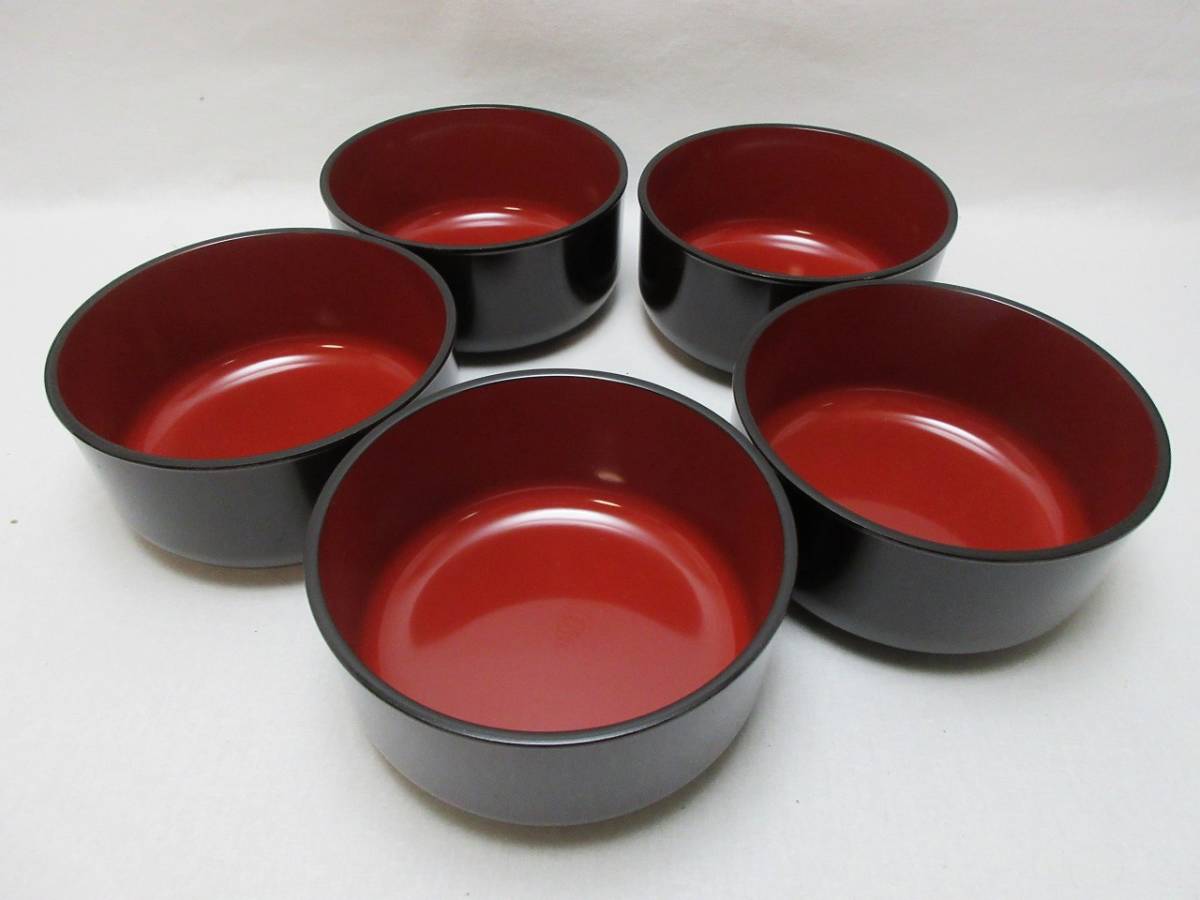 未使用 木製溜塗 小判型 幕の内 弁当箱5客組 内朱 紙箱 懐石