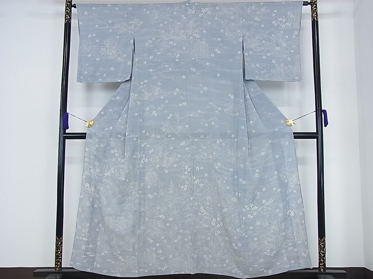 平和屋着物＊夏物 小紋 絽 飛鳥成り物文 型染め 洗える着物 BAAX3955yc