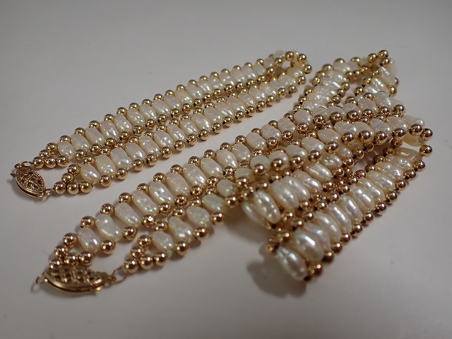 大得価，豊富な AC-2173 パールネックレス＆ブレスレットセット14K