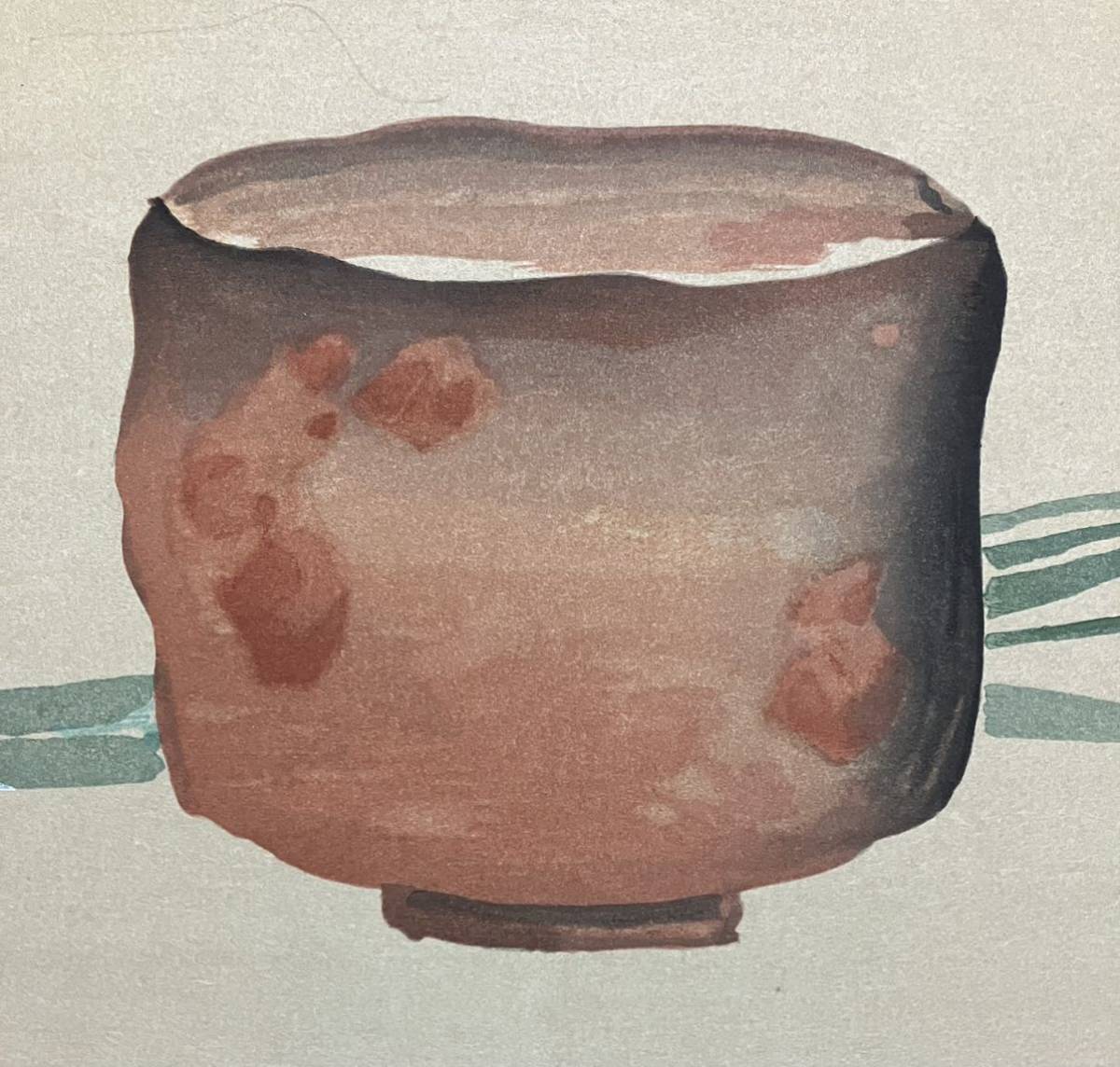 20.酒井抱一 楽茶碗の図 モモセ版 浮世絵 木版画 錦絵 サイズ約49x41.5cm 江戸時代後期 江戸琳派の大家 検:掛軸 尾形光琳 茶道具