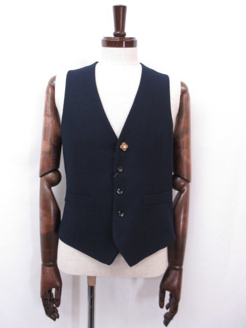 LARDINI ラルディーニ ブートニエール (ラルディーニ) ／国内 ブートニエール（柄チェック）の通販 ■HH 未使用品【ラルディーニ LARDINI】ブートニエール付 微起毛 織柄ベスト ジレ (メンズ) size44 ネイビー系 伊製 ★17MB2398★