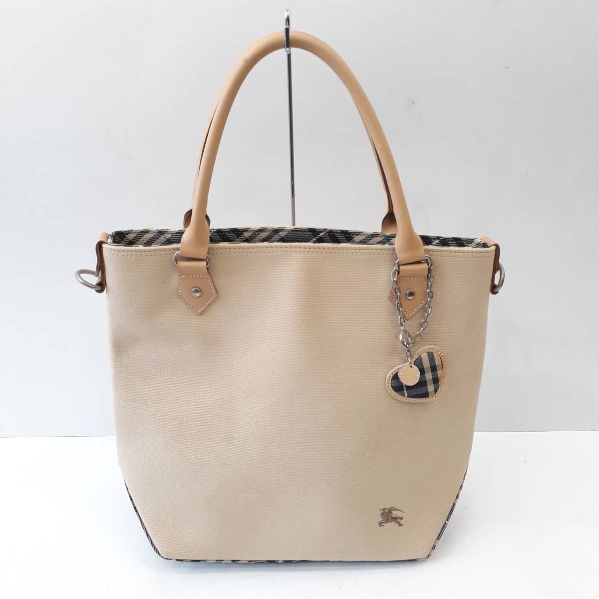 □BURBERRY バーバリーブルーレーベル キャンバス×レザー トートバッグ 
