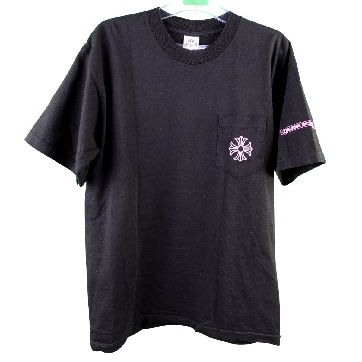 A807○クロムハーツCHROME HEARTS○ピンククロスポケットTシャツ○L 