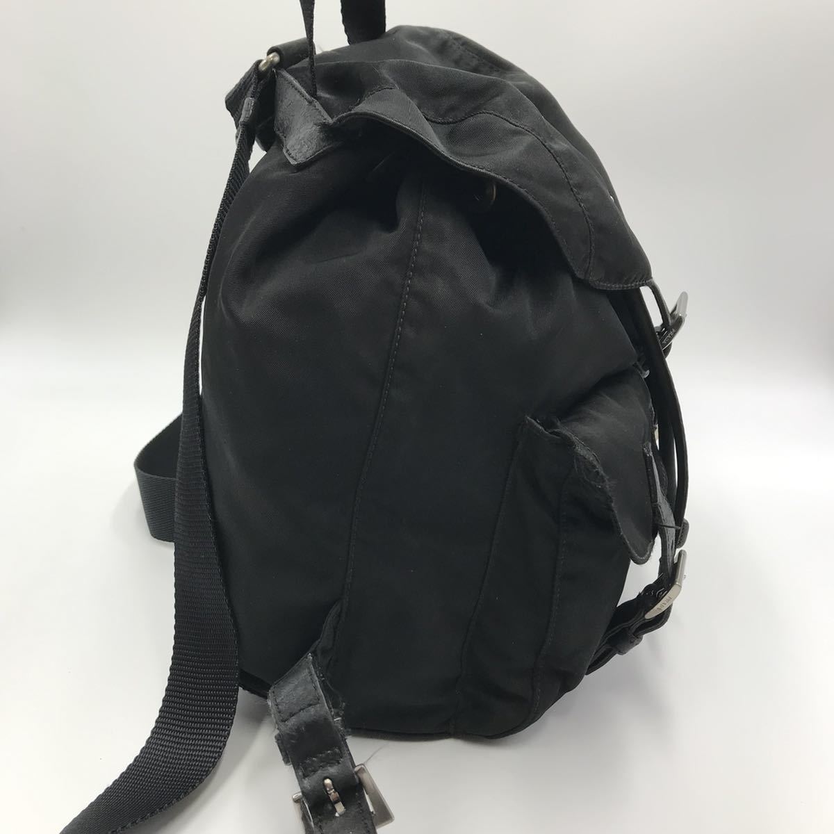 1円 プラダ リュック ナイロン ブラック 三角ロゴ ロゴプレート 巾着 