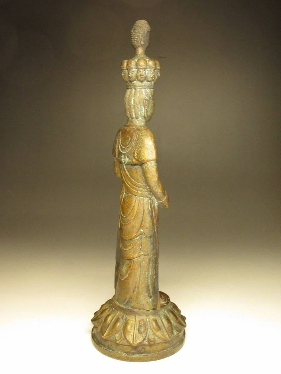 仏教美術 十一面観音立像 古銅製 十一面千手観音像 特大74cm 10kg 文化