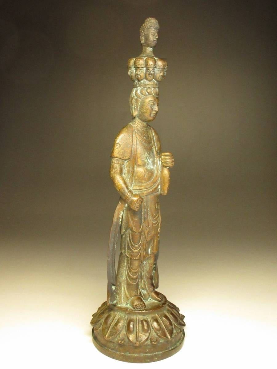 仏教美術 十一面観音立像 古銅製 十一面千手観音像 特大74cm 10kg 文化