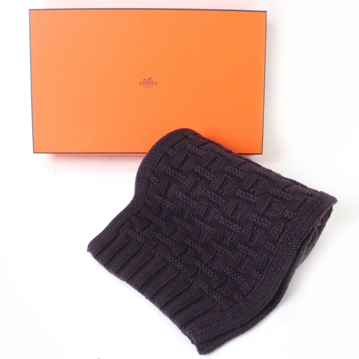 美品△イタリア製 HERMES エルメス H柄編み カシミヤ100％ ロング  