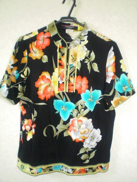 レオナールのシャツLLサイズ レオナール 花柄 シャツ レオナールファッション フラワーモチーフ フィッシュ柄長袖シャツブラウス