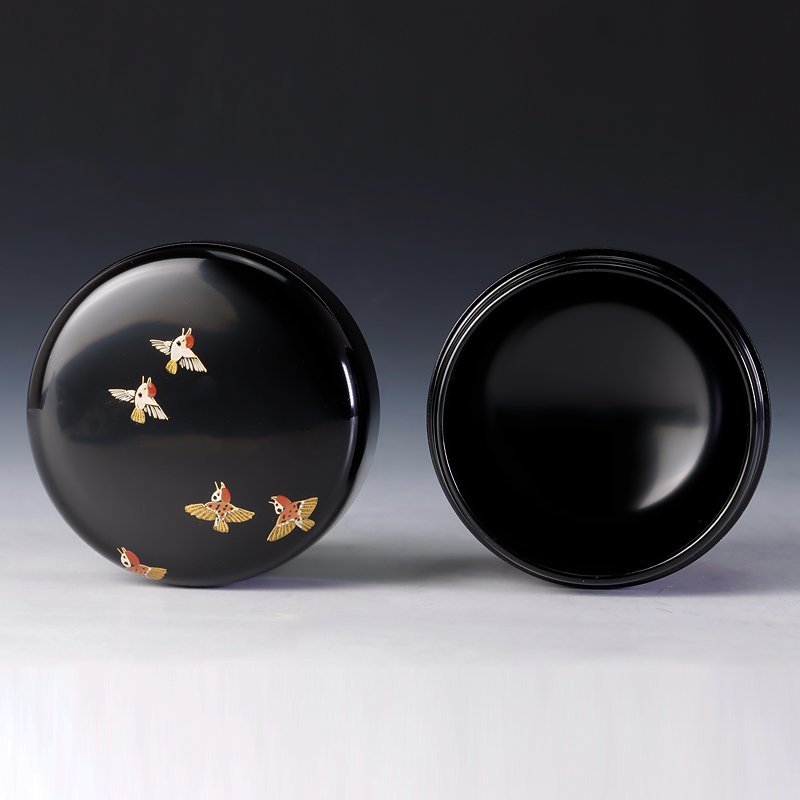 鳴子に雀蒔絵 流 中国美術 中棗 紫檀 唐木 香炉台 旧家蔵出 XA199