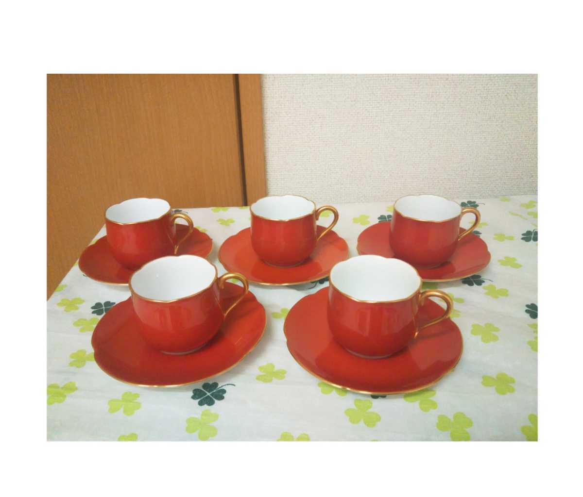 大倉陶園 色蒔き カップ&ソーサー 赤 モーニングカップ＆ソーサー 