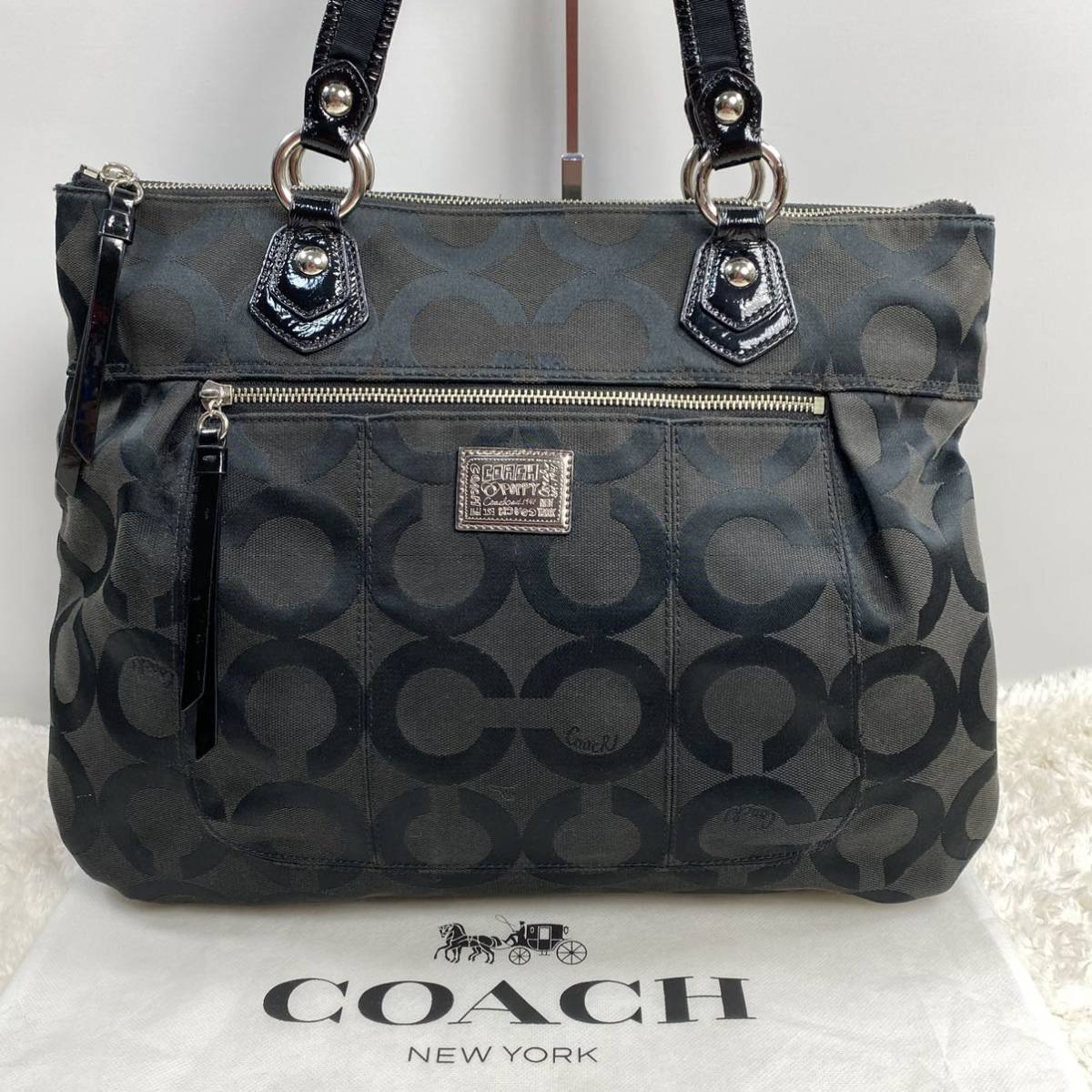 美品】COACH コーチ POPPY トートバッグ シグネチャー キャンバス 