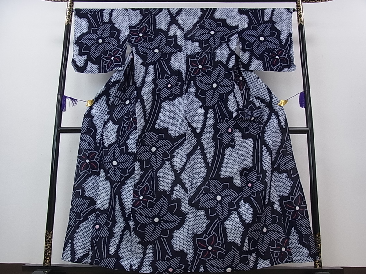 花美人着物□夏物 浴衣 有松鳴海絞り 伝統工芸品 花繋ぎ 藍染め