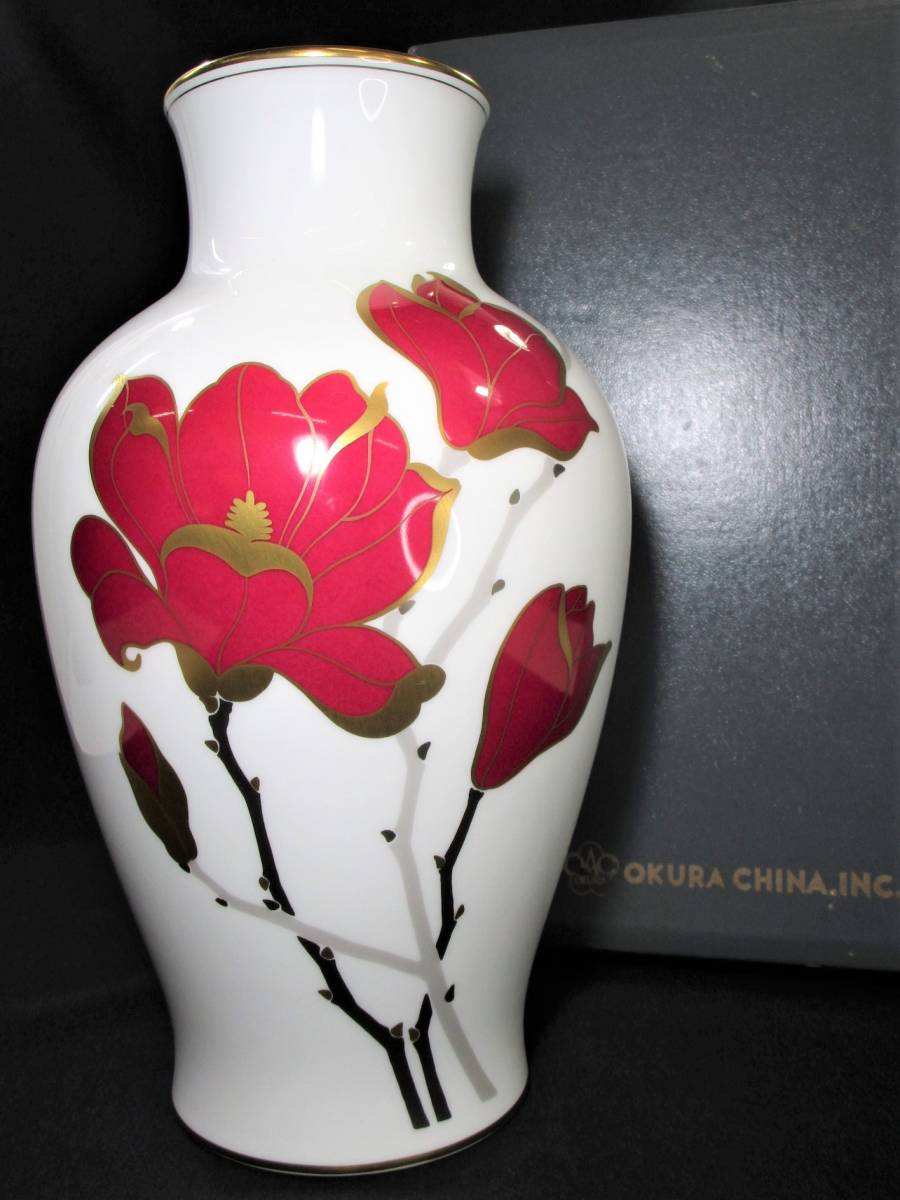 希少 大倉陶園 OKURA 高級 花瓶 正規品 フラワーベース 金彩 花 美品