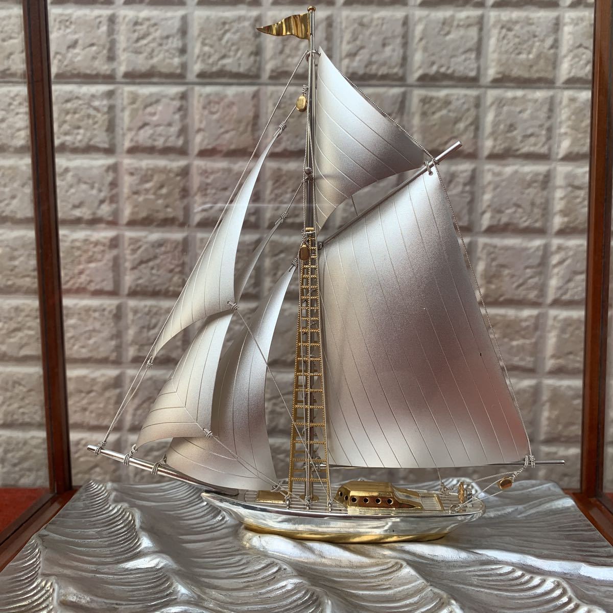 純銀製 屯栄 ヨット 本体重量 54g 刻印 額装 縦14cm横12.5cm Yahoo!オークション SILVER TAKEHIKO silver 985刻印 銀製ヨット シ の