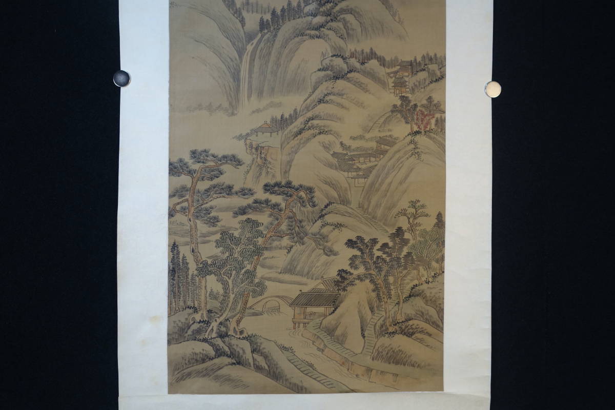掛軸】〈文鼎〉『層巒積翠図』〔絹本肉筆）(1766—1852)清代画篆刻