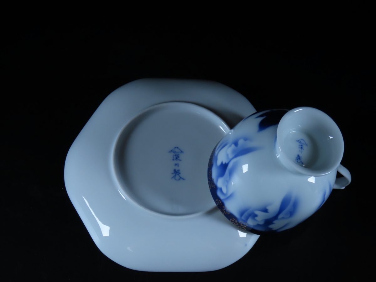 深川製磁 牡丹金ミル カップ&ソーサー 4客セット 高台コーヒー碗皿 深川製磁 牡丹金ミル カップ&ソーサー 4客セット 高台コーヒー碗皿