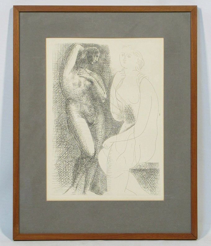 パブロ・ピカソ 「立像の前の裸婦」 額装4号 名鉄百貨店シール 貴重作品