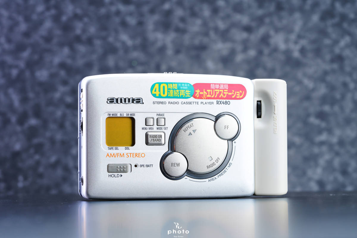 ★美品・動作〇★ aiwa アイワ FM/AMラジオ付 高音質モデル ポータブルカセットプレーヤー HS-RX480 シルバー アイワ AIWA ラジカセ FM&frasl;AMステレオカセットレコーダー CS-J55 ラジオ、カセット動作品難あり★