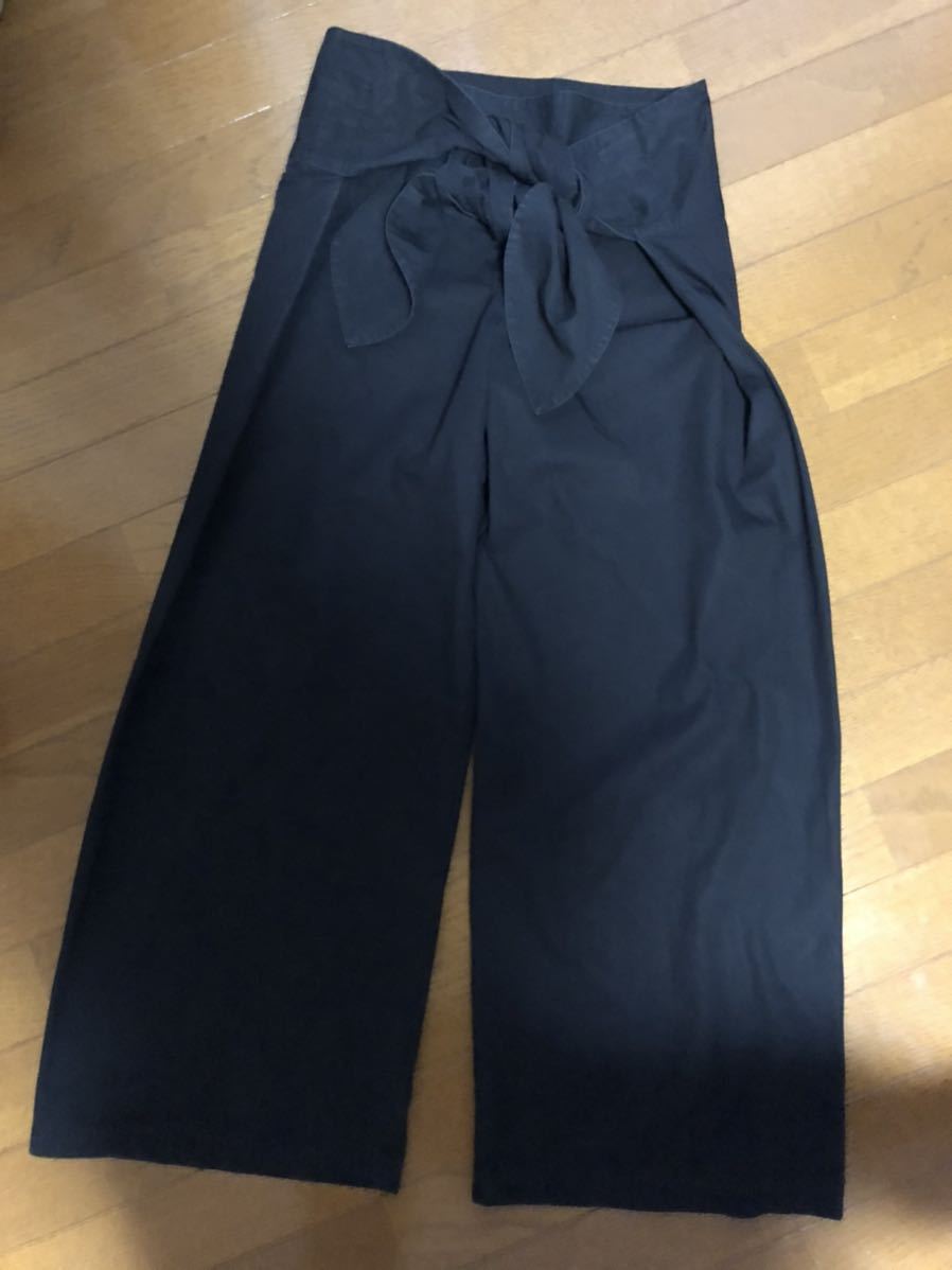 送料無料 リミフゥ ワイドパンツ 黒 ガウチョ パンツ バギー リボン  