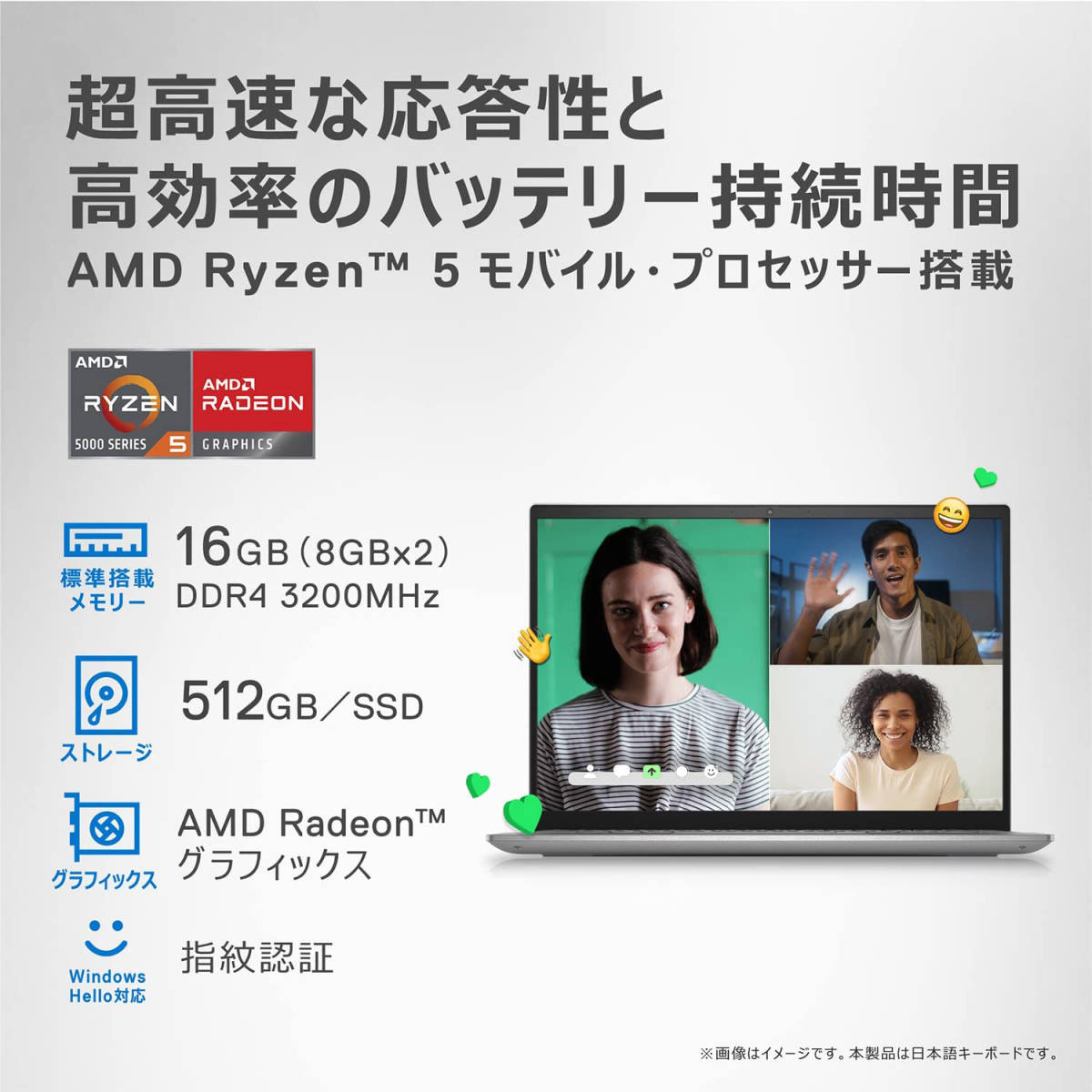 【新品・保証付】DELL New Inspiron 16 AMD プレミアム大容量メモリ Ryzen5/16G/512SSD/16FHD+(1920x1200)/WiFi&BT/Windows11 