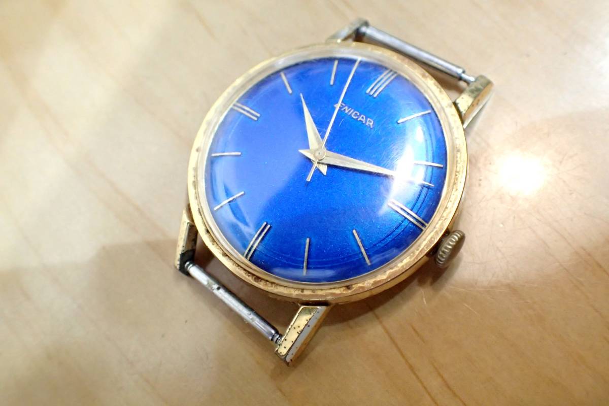 動作品 ◇エニカ/Enicar 1010 ◇ブルー文字盤 手巻きアンティーク 