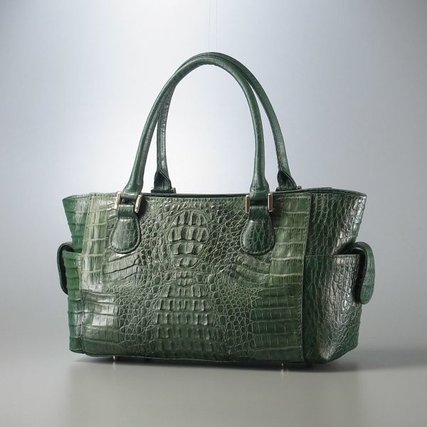 ME1890▽本ワニ革×型押しレザー カイマンレザー*トートバッグ/ハンドバッグ/手提げ 鞄*グリーン/緑系 カイマン メンズ 型押し shokai（三京商会） sankyo 時計ベルト
