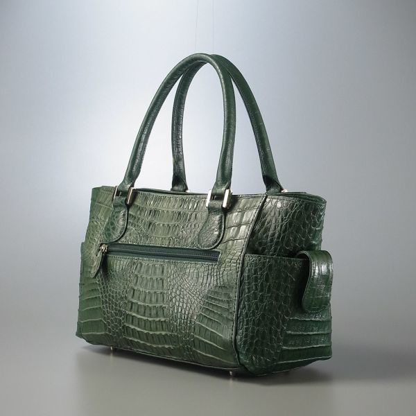 ME1890▽本ワニ革×型押しレザー カイマンレザー*トートバッグ/ハンドバッグ/手提げ 鞄*グリーン/緑系 カイマン メンズ 型押し shokai（三京商会） sankyo 時計ベルト