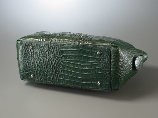 ME1890▽本ワニ革×型押しレザー カイマンレザー*トートバッグ/ハンドバッグ/手提げ 鞄*グリーン/緑系 カイマン メンズ 型押し shokai（三京商会） sankyo 時計ベルト