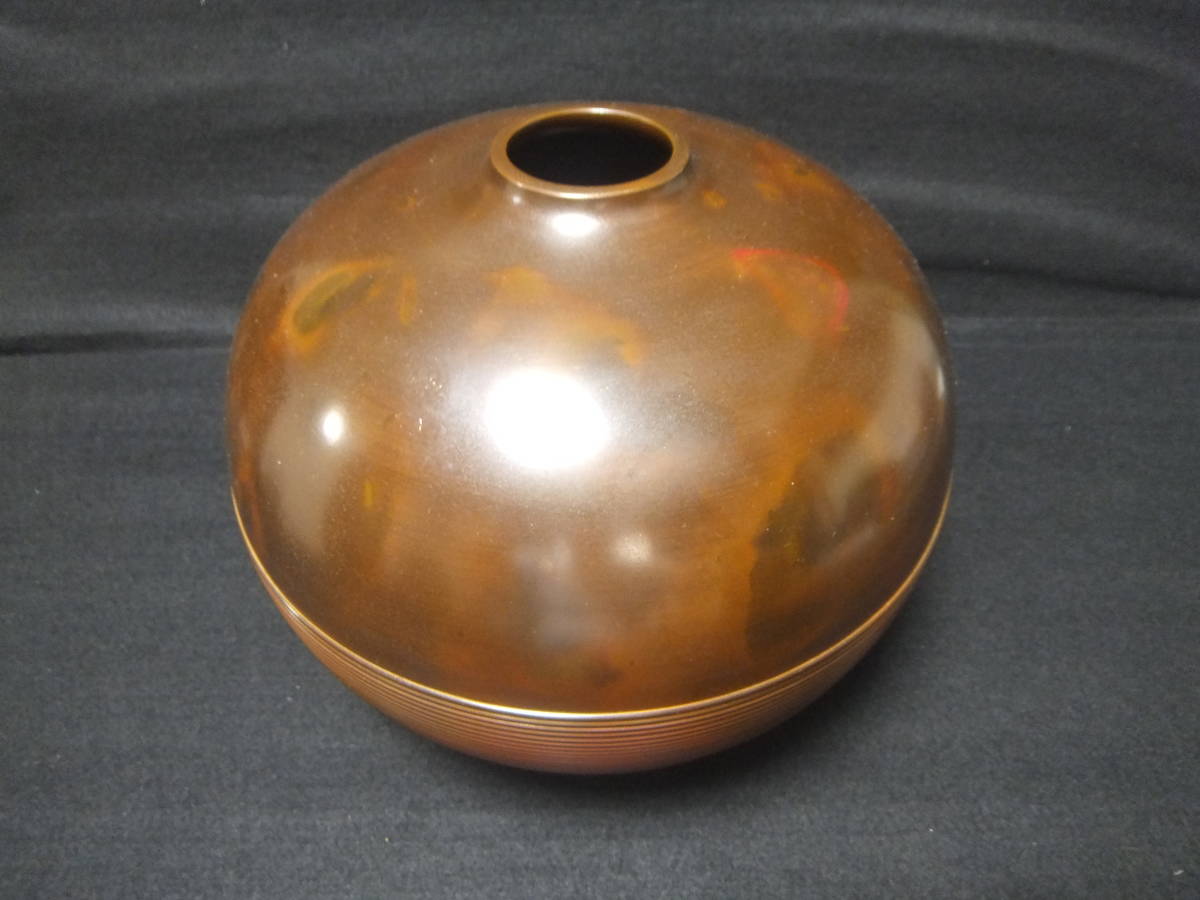 □□青雲造 古銅 遊環双耳 岩肌 幾何学文 四方花瓶 1.9㎏ 在銘/当時物□□