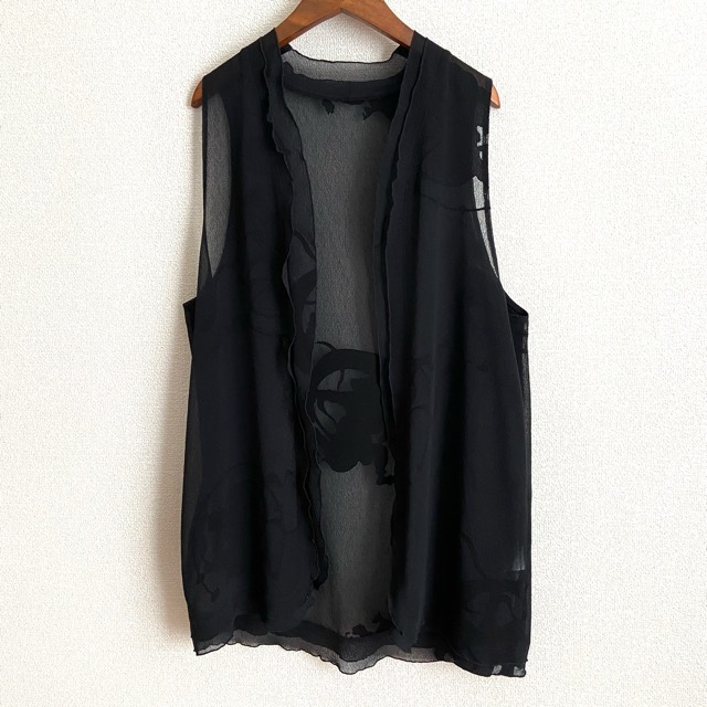 spc 詩仙堂 ヒトシタムラ ベスト ジレ 黒 ロング シースルー