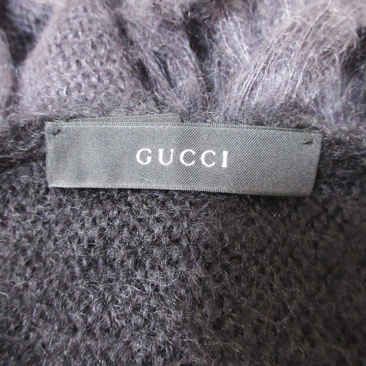 美品 GUCCI グッチ モヘア×シルク フリンジ ニット ロング ストール 