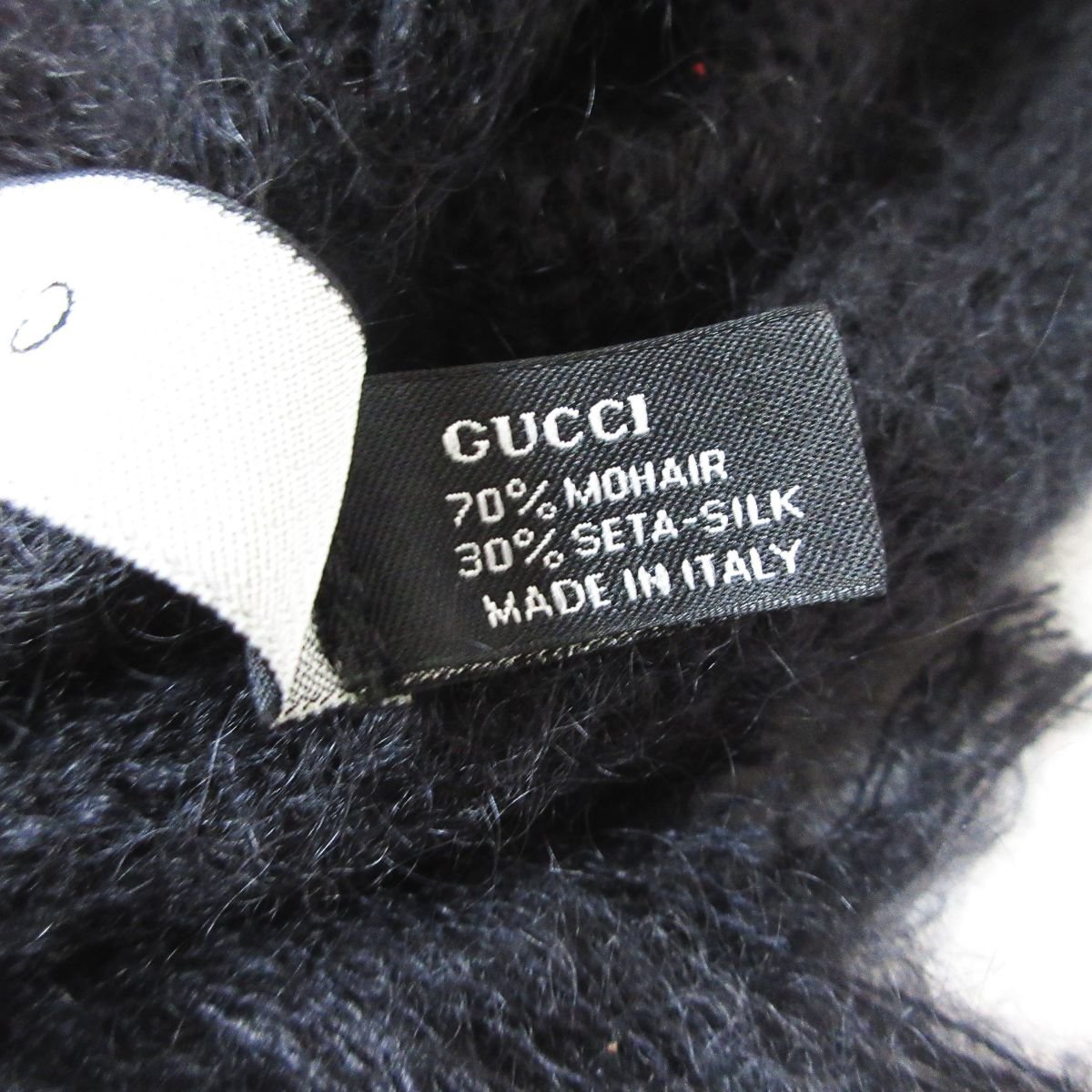 美品 GUCCI グッチ モヘア×シルク フリンジ ニット ロング ストール 