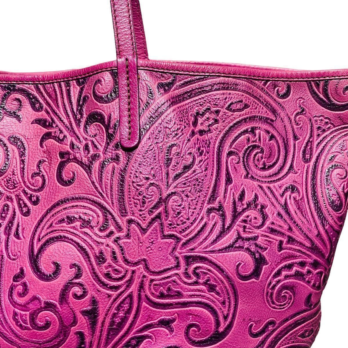 1円【未使用/希少品】ETRO エトロ マルゴット ペイズリー柄 型押し 